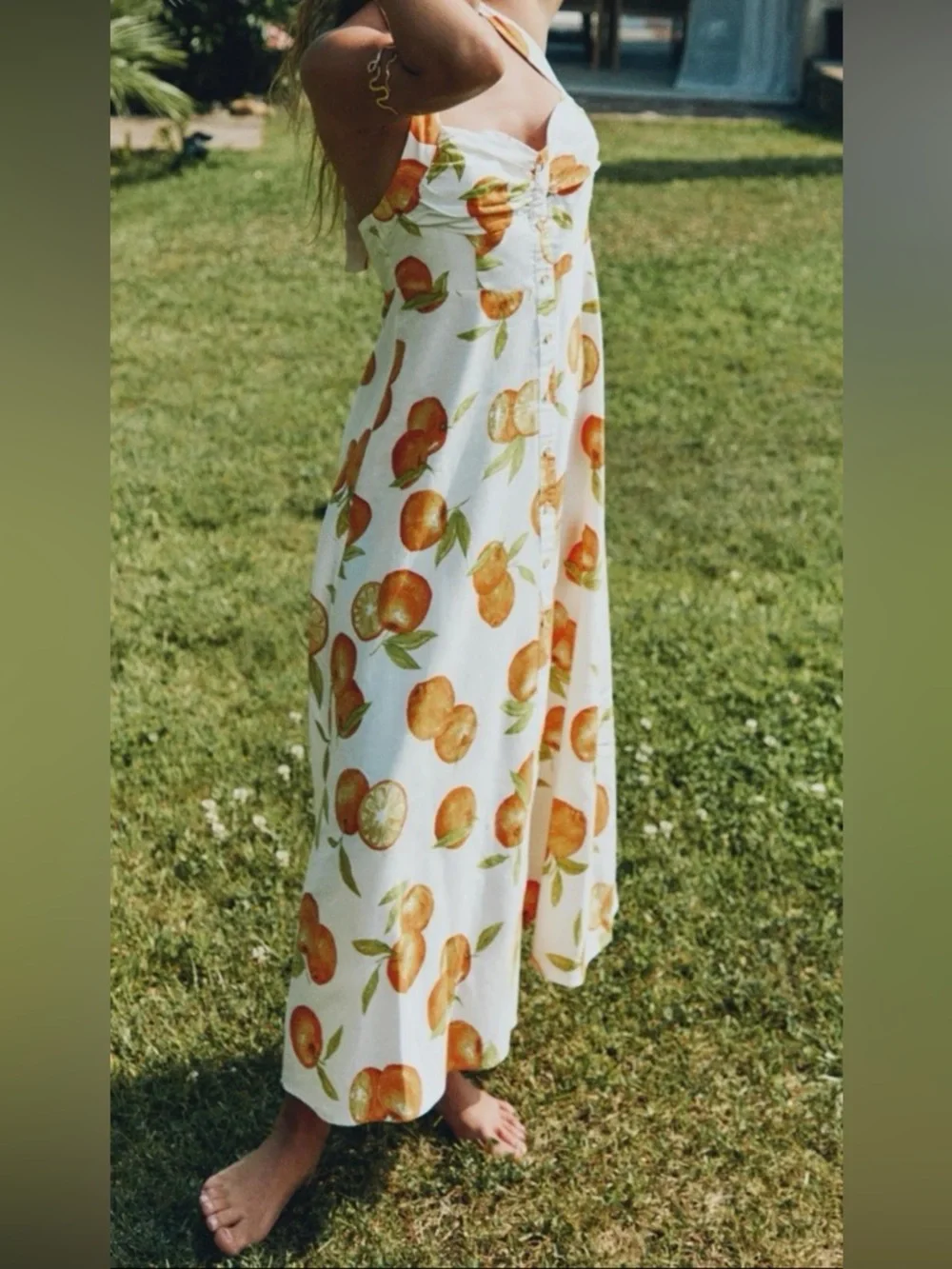 NWT Zara White Linen Blend Tie Halter Dress with Oranges 🍊😍 | Size Small - Picture 3 of 8